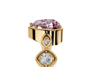 Vintage Station Engagement Ring Setting for Fancy Pink Heart-Shaped Center with Accents and Prong Head in Yellow Gold