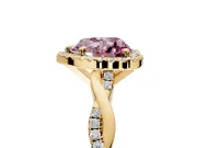 Halo Engagement Ring Setting for Fancy Pink Heart-Shaped Center with Pave and Plain Twist Band and Prong Head in Yellow Gold