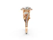 Milgrain Halo Engagement Ring Setting for Oval Center with Shoulder Bezels and Prong Head in Rose Gold