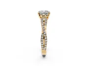 Solitaire Engagement Ring Setting for Cushion Cut Center with Twisted Pave Split Shank and Prong Head in Yellow Gold