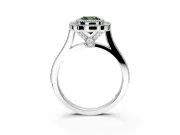 Halo Engagement Ring Setting for Fancy Green Cushion Cut Center with Milgrain Frame, Pave Band and Prong Head in Sterling Silver