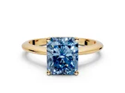 Solitaire Engagement Ring Setting for Fancy Blue Radiant Cut Center with Knife Ridge Band and Claw Prong Head in Yellow Gold