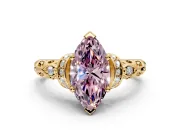 Solitaire Engagement Ring Setting for Fancy Pink Marquise Center with Filigree Band and Prong Head in Yellow Gold