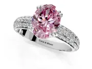 Solitaire Engagement Ring Setting for Fancy Pink Oval Center with Multi-Row Pave Accents and Basket Head in White Gold