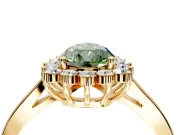 Starburst Halo Engagement Ring Setting for Fancy Green Pear-Shaped Center with Flat Cathedral Band and Prong Head in Yellow Gold