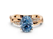 Solitaire Engagement Ring Setting for Fancy Blue Oval Center with Pave and Plain Crossover and Basket Head in Rose Gold