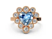 Cluster Halo Engagement Ring Setting for Fancy Blue Heart-Shaped Center with Milgrain Bezel Accents and Prong Head in Rose Gold