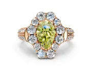 Large Accent Halo Engagement Ring Setting for Fancy Yellow Pear-Shaped Center with Pave Split Shank and Prong Head in Rose Gold