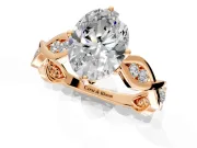 Solitaire Engagement Ring Setting for Oval Center with Accented Twist Band and Leaf Prong Head in Rose Gold