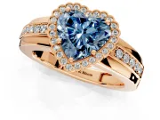 Halo Engagement Ring Setting for Fancy Blue Heart-Shaped Center with Wide Band, Inlaid Accent Row and Prong Head in Rose Gold