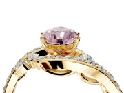 Solitaire Engagement Ring Setting for Fancy Pink Pear-Shaped Center with Pave Bypass Twist Band and Prong Head in Yellow Gold