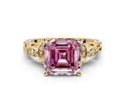 Solitaire Engagement Ring Setting for Fancy Pink Asscher Cut Center with Filigree Band and Prong Head in Yellow Gold