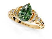 Solitaire Engagement Ring Setting for Fancy Green Pear-Shaped Center with Filigree Band and Prong Head in Yellow Gold