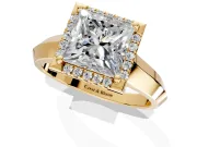 Halo Engagement Ring Setting for Princess Cut Center with Knife Ridge Cathedral Band and Prong Head in Yellow Gold