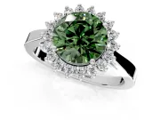 Starburst Halo Engagement Ring Setting for Fancy Green Round Cut Center with Flat Cathedral Band and Prong Head in White Gold