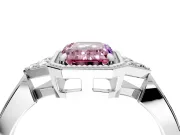 Cluster Engagement Ring Setting for Fancy Pink Emerald Cut Center with Milgrain Shoulder Clusters and Prong Head in Platinum