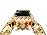Bypass Halo Engagement Ring Setting for Fancy Black Princess Cut Center with Bezel Accents, Milgrain and Prong Head in Yellow Gold