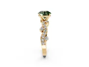 Solitaire Engagement Ring Setting for Fancy Green Round Cut Center with Bar-Station Pave Twist and Prong Head in Yellow Gold