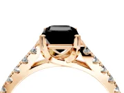 Solitaire Engagement Ring Setting for Fancy Black Emerald Cut Center with Partway Pave Band and Prong Head in Rose Gold