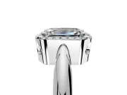 Halo Engagement Ring Setting for Emerald Cut Center with Tapered Plain Band and Prong Head in Sterling Silver