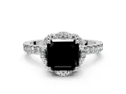 Floral Halo Engagement Ring Setting for Fancy Black Asscher Cut Center with Pave Band and Prong Head in White Gold