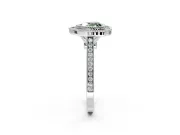 Halo Engagement Ring Setting for Fancy Green Heart-Shaped Center with Milgrain Frame, Pave Band and Prong Head in Sterling Silver