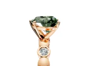 Solitaire Engagement Ring Setting for Fancy Green Heart-Shaped Center with Beaded Bezel Station Band and Prong Head in Rose Gold