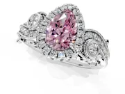 Milgrain Halo Engagement Ring Setting for Fancy Pink Pear-Shaped Center with Shoulder Bezels and Prong Head in Sterling Silver