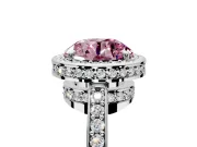 Halo Engagement Ring Setting for Fancy Pink Round Cut Center with Metal-Rimmed Halo, Pave Band and Prong Head in Platinum