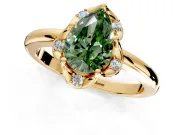 Floral Frame Engagement Ring Setting for Fancy Green Pear-Shaped Center with Accent Clusters and Prong Head in Yellow Gold