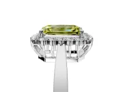 Starburst Halo Engagement Ring Setting for Fancy Yellow Emerald Cut Center with Flat Cathedral Band and Prong Head in Sterling Silver