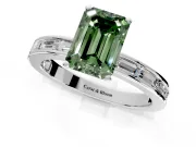 Solitaire Engagement Ring Setting for Fancy Green Emerald Cut Center with Channel Baguette Band and Prong Head in Platinum