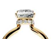 Hidden Halo Engagement Ring Setting for Princess Cut Center with Plain Rounded Band and Prong Head in Yellow Gold