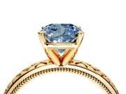 Solitaire Engagement Ring Setting for Fancy Blue Cushion Cut Center with Milgrain X Pattern Band and Prong Head in Yellow Gold