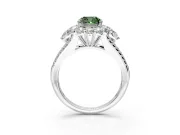 Halo Engagement Ring Setting for Fancy Green Cushion Cut Center with Two-Strand Split Shank and Prong Head in Sterling Silver