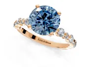 Solitaire Engagement Ring Setting for Fancy Blue Round Cut Center with Alternating Size Accents and Prong Head in Rose Gold