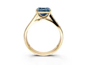 Solitaire Engagement Ring Setting for Fancy Blue Asscher Cut Center with Round Cut Channel Band and Prong Head in Yellow Gold