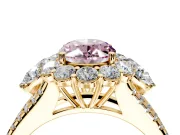 Halo Engagement Ring Setting for Fancy Pink Oval Center with Two-Strand Split Shank and Prong Head in Yellow Gold
