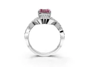 Halo Engagement Ring Setting for Fancy Pink Asscher Cut Center with Pave Infinity Twist Band and Prong Head in Platinum
