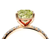 Solitaire Engagement Ring Setting for Fancy Yellow Cushion Cut Center with Micro Pave Band and Prong Head in Rose Gold