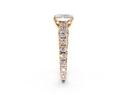 Solitaire Engagement Ring Setting for Radiant Cut Center with Pave Cathedral Shoulders and Prong Head in Rose Gold