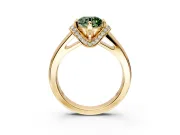 Solitaire Engagement Ring Setting for Fancy Green Round Cut Center with Wide Band, Pave Collar and Prong Head in Yellow Gold