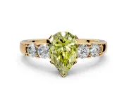 5 Stone Engagement Ring Setting for Fancy Yellow Pear-Shaped Center with Plain Band and Prong Head in Yellow Gold