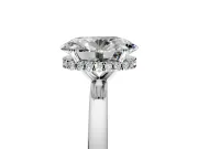 Hidden Halo Engagement Ring Setting for Oval Center with Plain Band and Tall Prong Head in White Gold