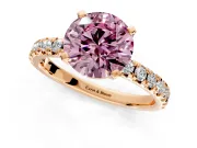 Solitaire Engagement Ring Setting for Fancy Pink Round Cut Center with Large Accents and Prong Head in Rose Gold