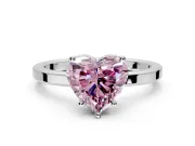 Hidden Halo Engagement Ring Setting for Fancy Pink Heart-Shaped Center with Wide Flat Plain Band and Prong Head in Sterling Silver