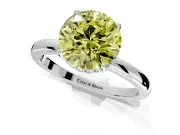 Solitaire Engagement Ring Setting for Fancy Yellow Round Cut Center with Fine Wire Band and Prong Head in Platinum