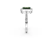 Halo Engagement Ring Setting for Fancy Green Emerald Cut Center with Heart-Shaped Openwork, Pave Band and Prong Head in Sterling Silver