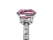 Paired Accent Engagement Ring Setting for Fancy Pink Asscher Cut Center with Pave Band and Prong Head in Platinum
