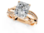 Solitaire Engagement Ring Setting for Radiant Cut Center with Pave and Plain Crossover Band and Prong Head in Rose Gold